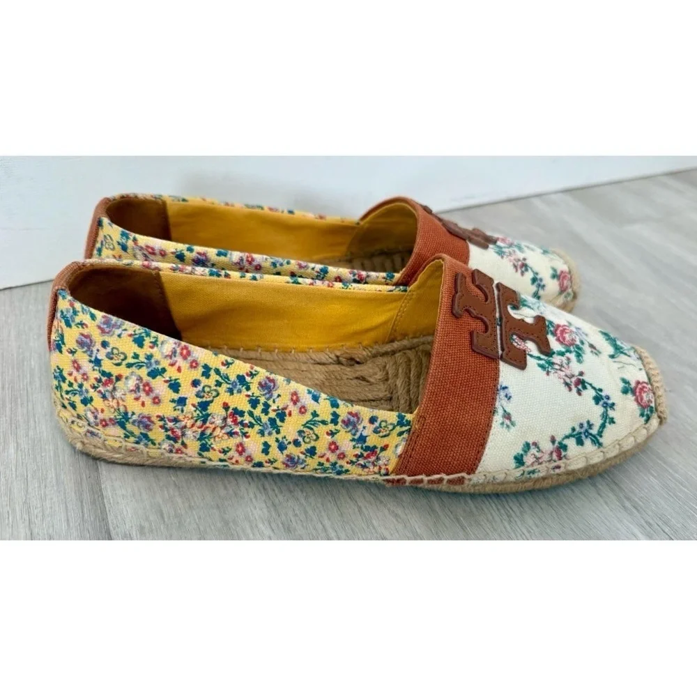 Tory Burch Weston Flat Espadrille Printed Canvas Size 8.5 French Paisley Floral - Picture 11 of 12